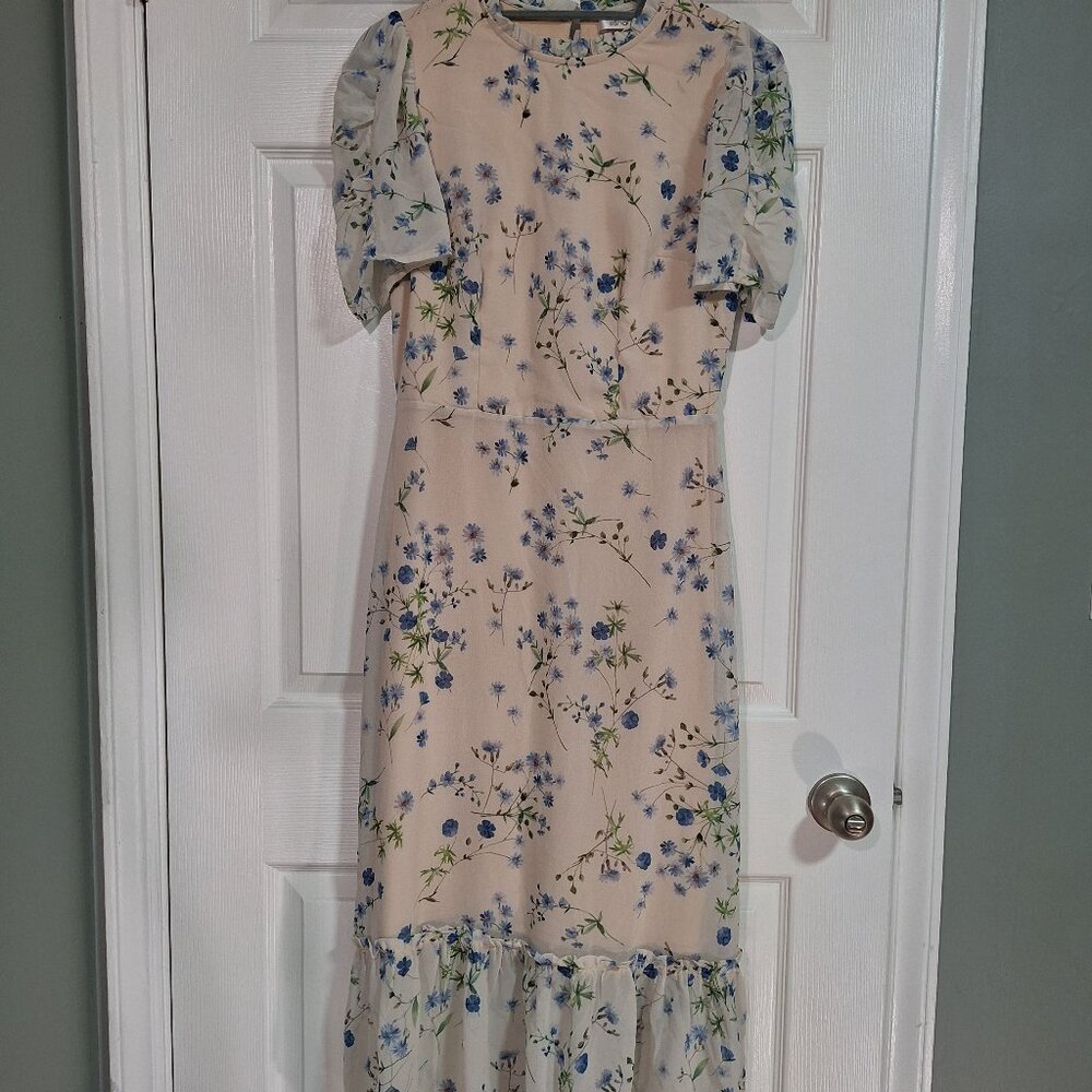 Pale Yellow and Blue Georgette Dress